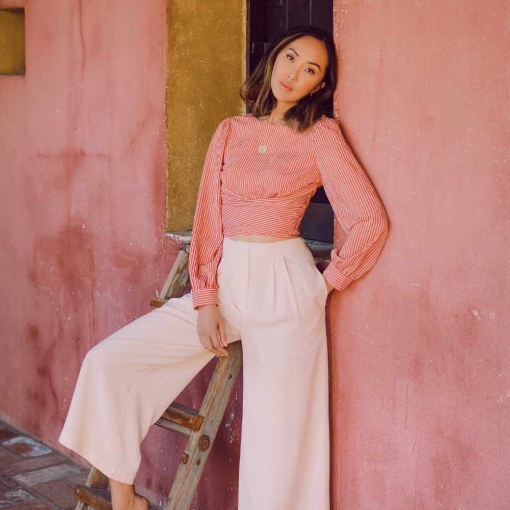 Chriselle Lim Patina stripe blouse with tie
